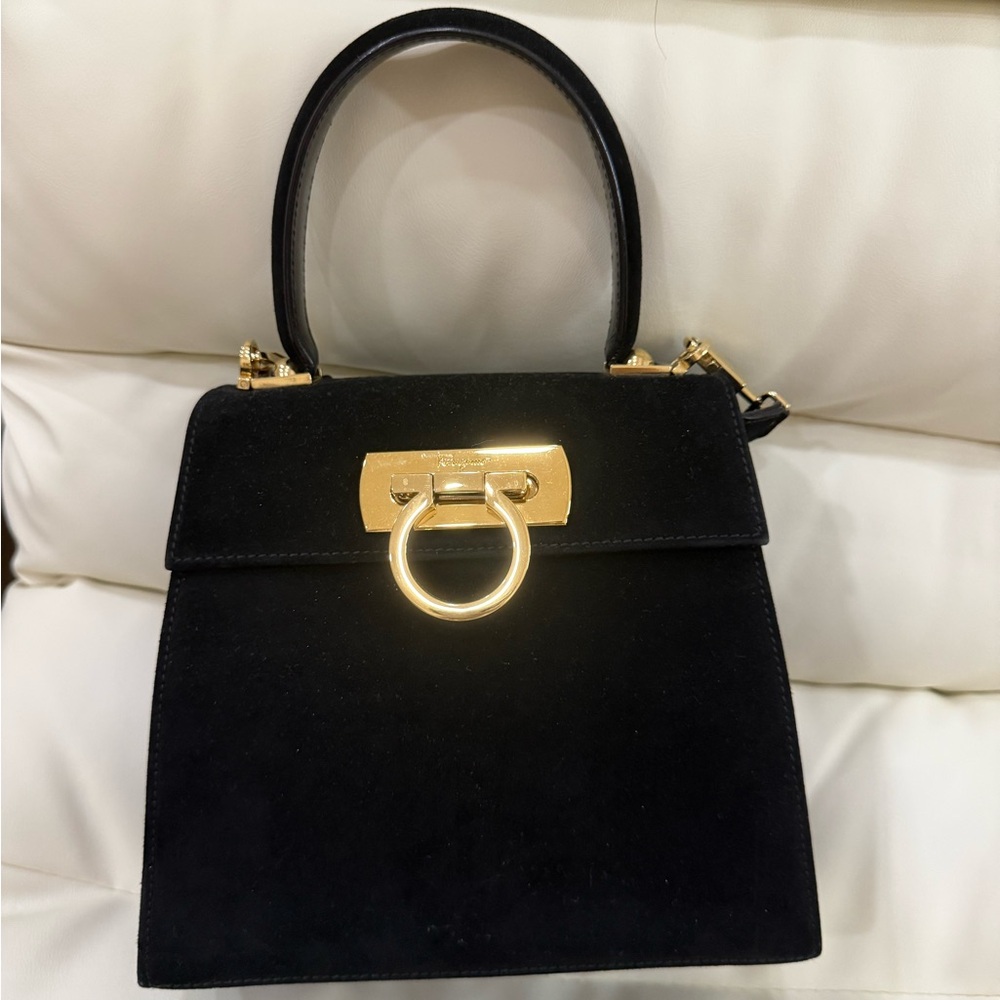 Ferragamo Medium Iconic Top Handle Bag Suede